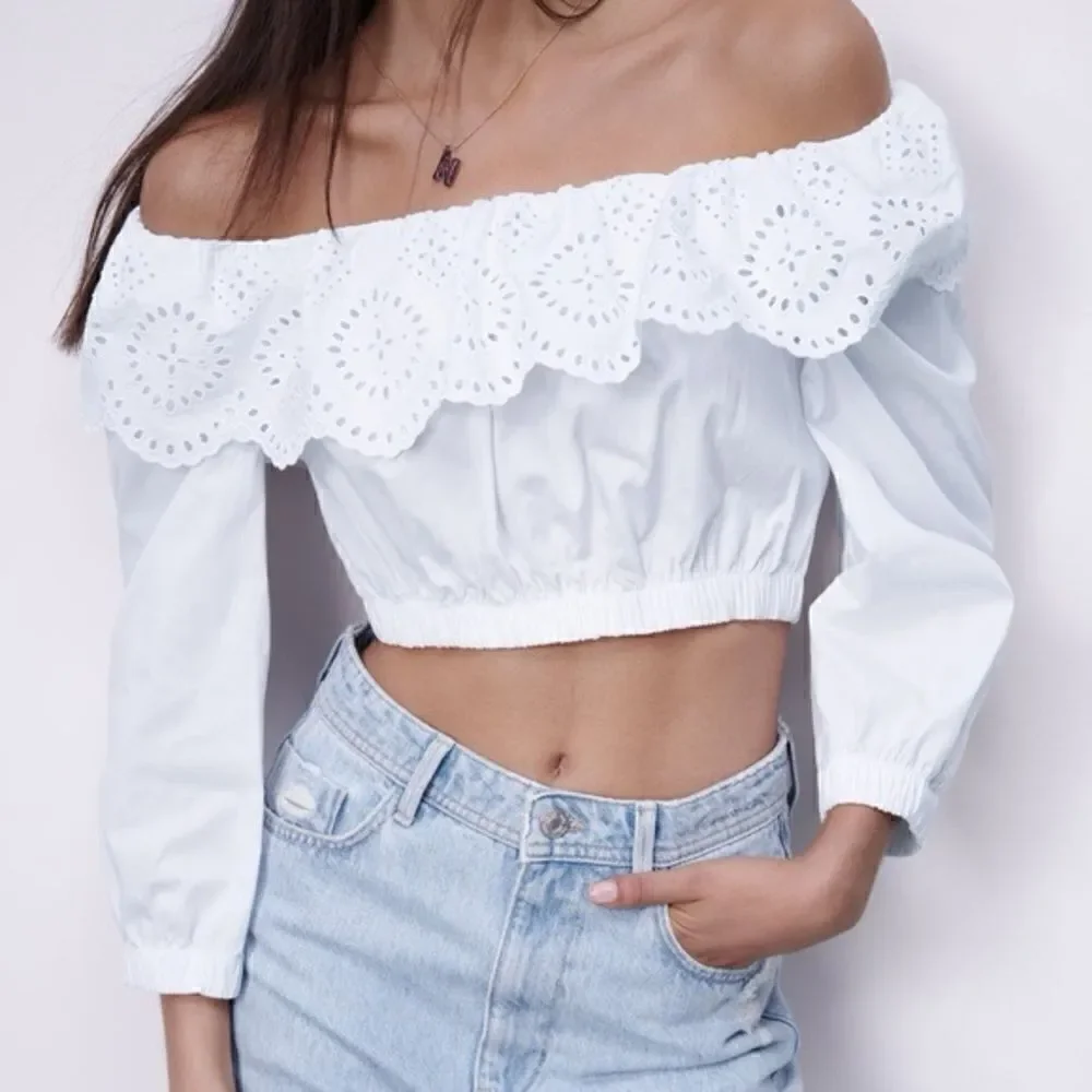 ZARA Eyelet Poplin Crop Top White Size Small Bloggers Fav!